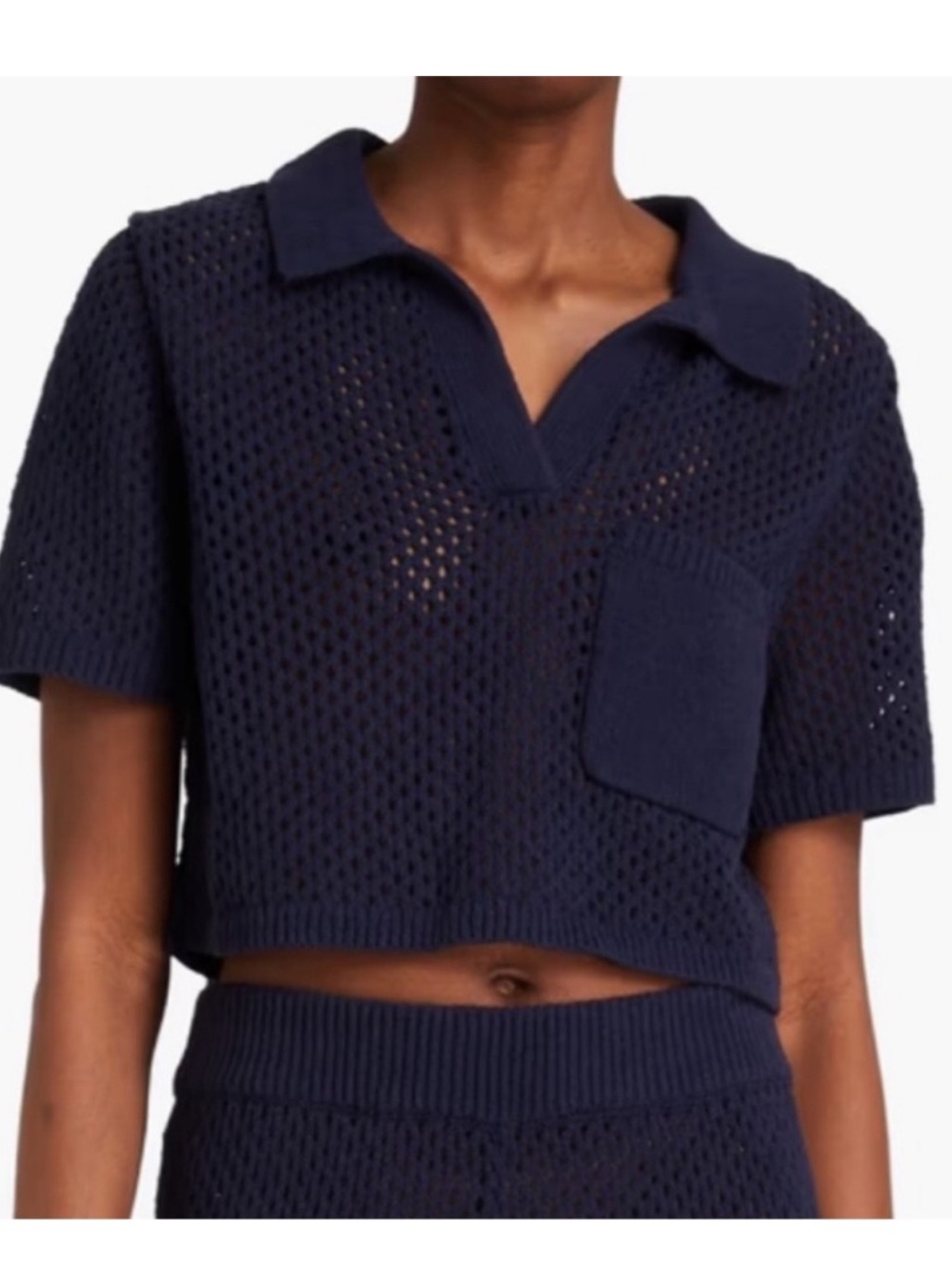 NWT $185 ONIA x Revolve Navy Cropped Knit Polo top women size XL